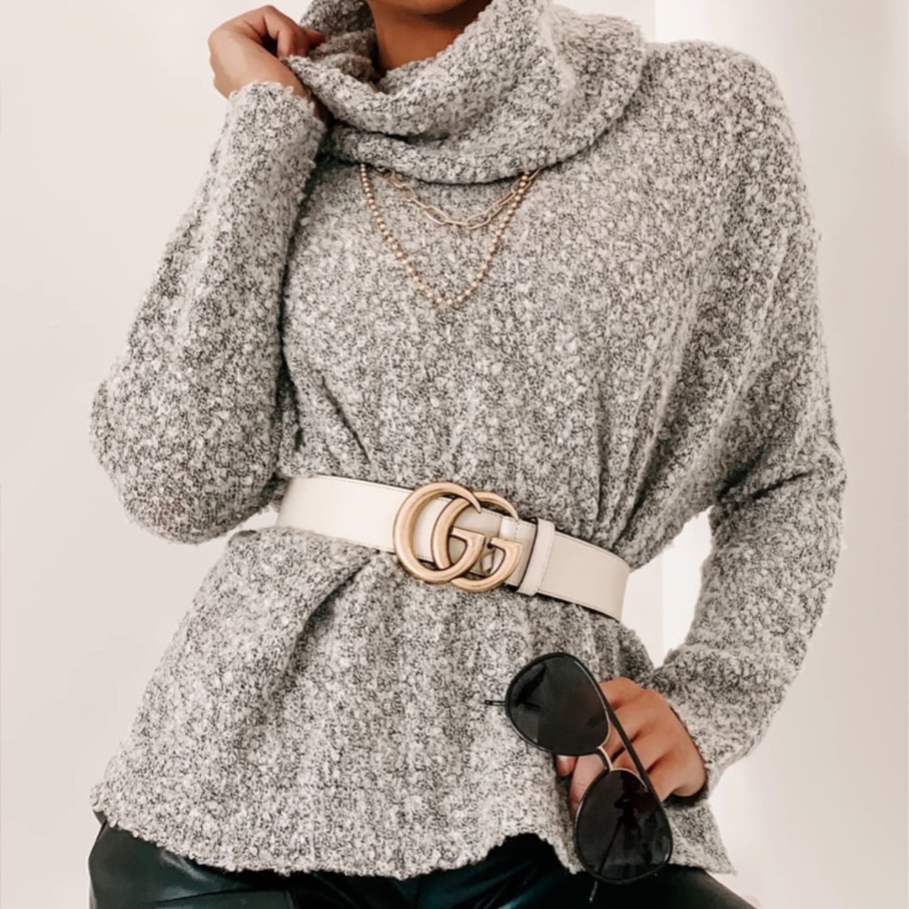 Nanamacs love language cowl neck sweater
